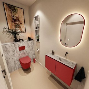 MONDIAZ TURE-DLUX 80cm toiletmeubel Fire. EDEN wastafel Glace positie rechts. Zonder kraangat. TUREDX80FIRR0GLA