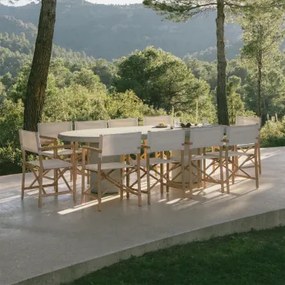 Set Ovale Tafel 260x110 Cm In Aurean Cement En 10 Opvouwbare Regisseursstoelen Voor Buiten In Acaciahout Olivia Lichtgrijs - Sklum