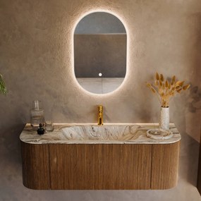 Mondiaz Kurve-dlux 130cm badmeubel ronding links/rechts dusk met 1 lade en 2 deuren en wastafel big small midden 1 kraangat glace