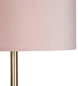 Stoffen Romantische vloerlamp messing met roze kap 40 cm - Simplo Modern E27 cilinder / rond Binnenverlichting Lamp