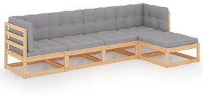 vidaXL 5-delige Loungeset met kussens massief grenenhout