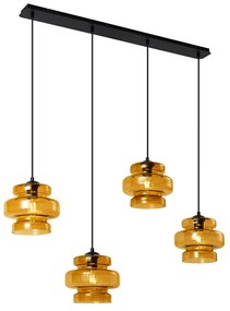 Retro hanglamp zwart met oranje glas 4-lichts - Denise
