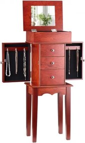 VEVOR Sieradenkast, staande houten sieradenkast met 3 lades, opklapbare spiegel, 4 bovenste planken, handgrepen van zinklegering, 2 zijdeuren met 6 kettinghaken