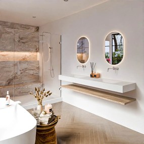 Zaro Alan badmeubel 190cm met planchet washed oak en vrijhangende wastafel cloud dubbel zonder kraangat talc