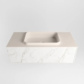 Mondiaz Erin 100cm badmeubel Carrara met 1 lade en beige wastafel midden zonder kraangaten