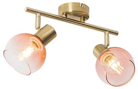Art Deco spot goud met roze glas 2-lichts - Vidro