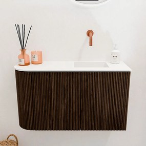 Mondiaz Joya 70cm toiletmeubel ronding links walnut met wastafel faye rechts zonder kraangat talc