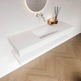 Zaro Alan badmeubel 130cm met planchet talc en vrijhangende wastafel cloud midden zonder kraangat talc
