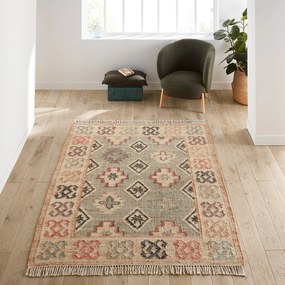 Kilim vloerkleed in jute en katoen met used effect, Kaliny