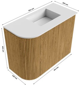 Mondiaz Joya DLux 50cm toiletmeubel ronding links oak met wastafel faye rechts 1 kraangat opalo