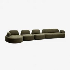 Modulaire Linker Chaise Longue Bank Van 4 Delen Met Beklede Hoekmodule Giorgia Stof Leger Groen - Sklum