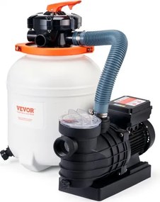 VEVOR Zandfilterpomp voor bovengrondse zwembaden, 300 mm, 10.000 l/u, 285 W, zwembadpompsysteem en filtercombiset met 6-weg meerwegklep en zeefmand, voor residentiële en commerciële zwembaden