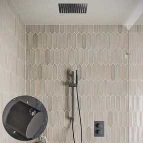 Saniclear Cube Stripes Pro inbouw regendouche met inbouw douchekop 30x30cm, glijstang en staafhanddouche verouderd ijzer - gunmetal