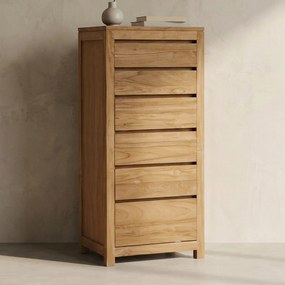 Ladekast Teakhout Met 6 Lades - 60x46x130cm.