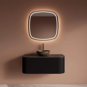 Gliss Design Alluro badmeubel ribbelfront met ronding links/rechts 100cm black en zwart leisteen toppaneel