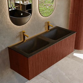 Mondiaz Kurve 120cm badmeubel ruby met 1 lade en wastafel cloud dubbel 2 kraangaten urban