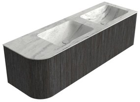 Mondiaz Kurve-dlux 145cm badmeubel ronding links shadow met 1 lade en deur en wastafel leaf dubbel/rechts zonder kraangat opalo