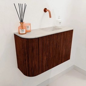 Mondiaz Joya DLux 60cm toiletmeubel ronding links ruby met wastafel faye rechts zonder kraangat ostra