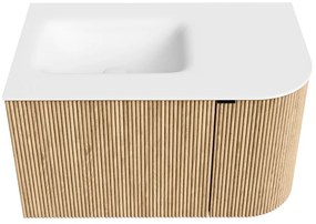 Mondiaz Kurve 75cm badmeubel ronding rechts oak met 1 lade en deur en wastafel grunne kraangat links