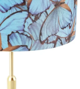Stoffen Tafellamp goud/messing met velours kap vlinders 25 cm - Parte Klassiek / Antiek E27 cilinder / rond rond Binnenverlichting Lamp