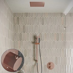 Saniclear Cube Stripes Pro inbouw regendouche rond met inbouw douchekop 30x30cm, glijstang en staafhanddouche geborsteld koper