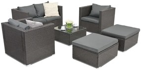 Garden Point antraciet technorattan tuinmeubelen Roma Coffee 4 + 2 poefs