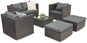 Garden Point antraciet technorattan tuinmeubelen Roma Coffee 4 + 2 poefs
