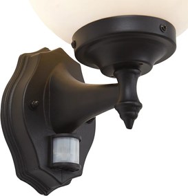 Klassieke buiten wandlamp zwart met opaal glas IP44 met bewegingssensor - Champs