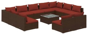 vidaXL 12-delige Loungeset met kussens poly rattan bruin