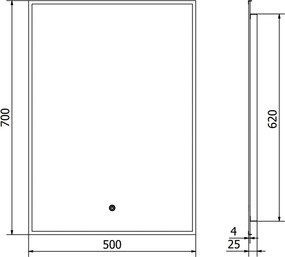 Mexen Erma verlichte badkamerspiegel 50 x 70 cm, LED 6000K, antivlam, zwarte lijst - 9814-050-070-611-70