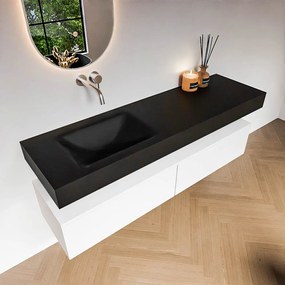 Zaro Alan badmeubel 160cm talc 2 lades met vrijhangende wastafel cloud links zonder kraangat urban