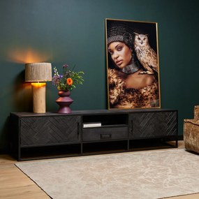 Starfurn New York Tv-meubel Zwart Visgraat 210 Cm - 210x45x50cm.