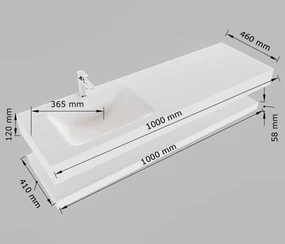 Mondiaz Alan DLux planchet 100cm met wastafel rechts 1 kraangat frappe