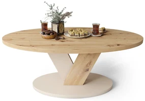 LOVA Eik Artisan/Beige (Champagne) - OVALE SALONTAFEL 110x60 cm MODERNE KOFFIETAFEL