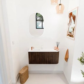 Mondiaz Joya 90cm toiletmeubel ronding rechts walnut met wastafel faye links 1 kraangat talc