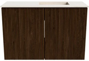 Mondiaz Joya DLux 60cm toiletmeubel walnut met wastafel faye rechts 1 kraangat meli