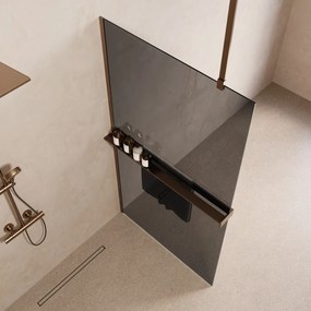 Saniclear Bright inloopdouche 120cm met handdoekhouder en rookglas verouderd messing