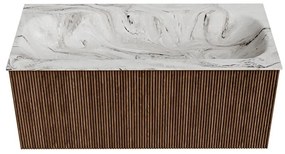 Mondiaz Kurve-dlux 100cm badmeubel walnut met 1 lade en wastafel big medium midden 1 kraangat glace