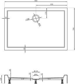 Mexen Flow+ rechthoekige douchebak 90 x 70 cm, wit glans - 46R107090H