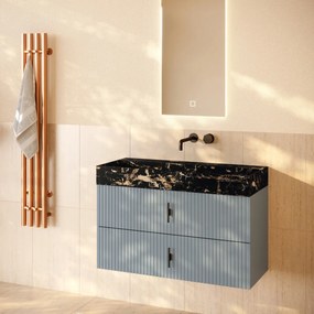 Muebles Murcia badmeubel ribbelfront 100cm baby blauw met Portoro Gold wastafel zonder kraangat