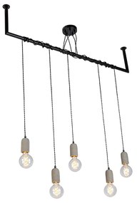 Eettafel / Eetkamer Industriële hanglamp zwart met beton 5-lichts - Cavoba Industriele / Industrie / Industrial Minimalistisch E27 Binnenverlichting Lamp