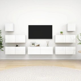 vidaXL 7-delige Tv-meubelset spaanplaat hoogglans wit