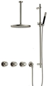 Hotbath Cobber IBSW70 Regendoucheset inbouw - 30cm plafondarm - 30cm ronde hoofddouche - staafhanddouche - glijstang - Geborsteld nikkel IBSW70GN357