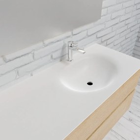 Zaro Sevilla Solid Surface badmeubel 150cm licht eiken 1 kraangat spoelbak rechts met 2 lades