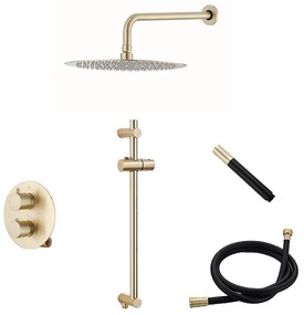 Saniclear Brass Pro inbouw regendouche met 30cm hoofddouche, wandarm en glijstang geborsteld messing rond