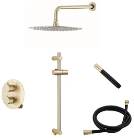 Saniclear Brass Pro inbouw regendouche met 30cm hoofddouche, wandarm en glijstang geborsteld messing rond
