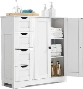 VEVOR Badkamerkast 3-laags hout met 2 deuren, 4 lades en verstelbare plank, staande kast voor keuken/woonkamer/entree, opbergkast keukenkast wit