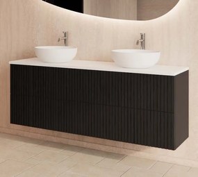 Gliss Design Hybris badkamermeubel met ribbelfront en wit glans toppaneel 140cm black veneer