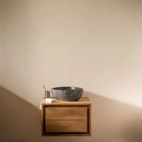 Jabari Zwevend Badkamermeubelset Van Teakhout Teakhout & Onregelmatige In Zwart Cement ↔︎40 Cm Fedro & Spiegelloze & Zonder Kraan - Sklum