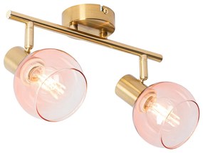 Art Deco spot goud met roze glas 2-lichts - Vidro